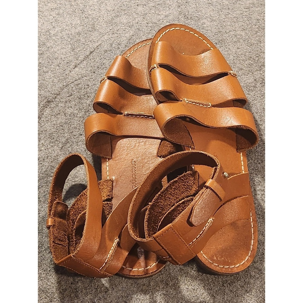 Tommy Bahama Sandals Shoes Womens Size 7 Brown Leather Strappy Ankle Buckle Flat - Picture 6 of 8
